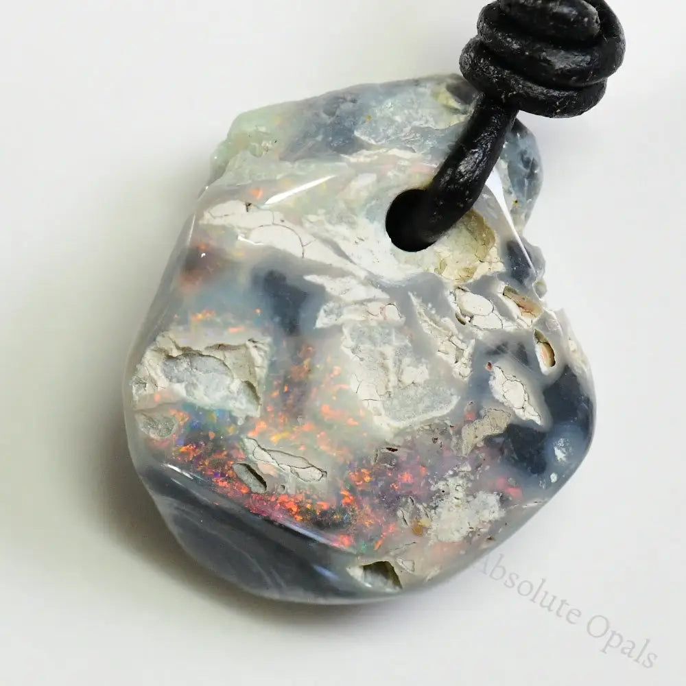 Australian Opal Drilled Greek Leather Mounted Pendant Necklace