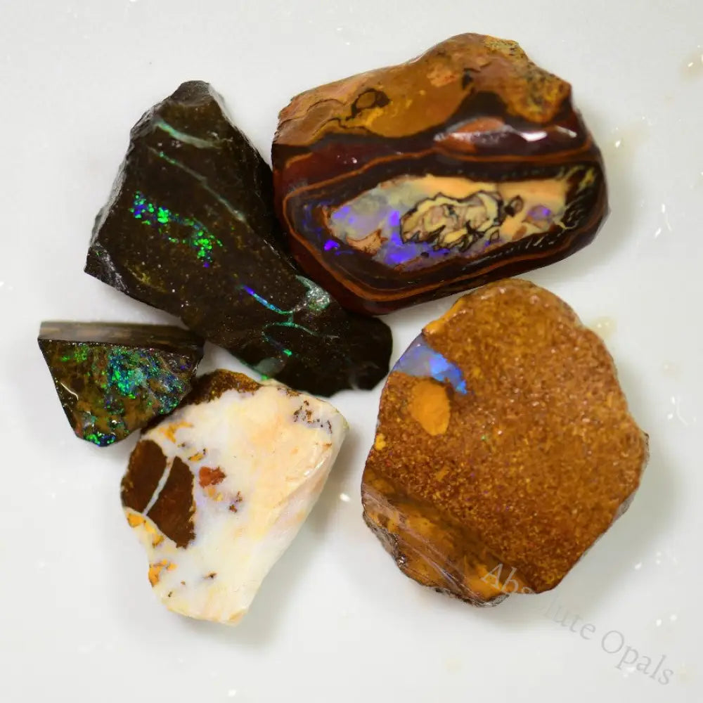 410 Cts Australian Boulder Opal Rough Specimens X 5 Pcs