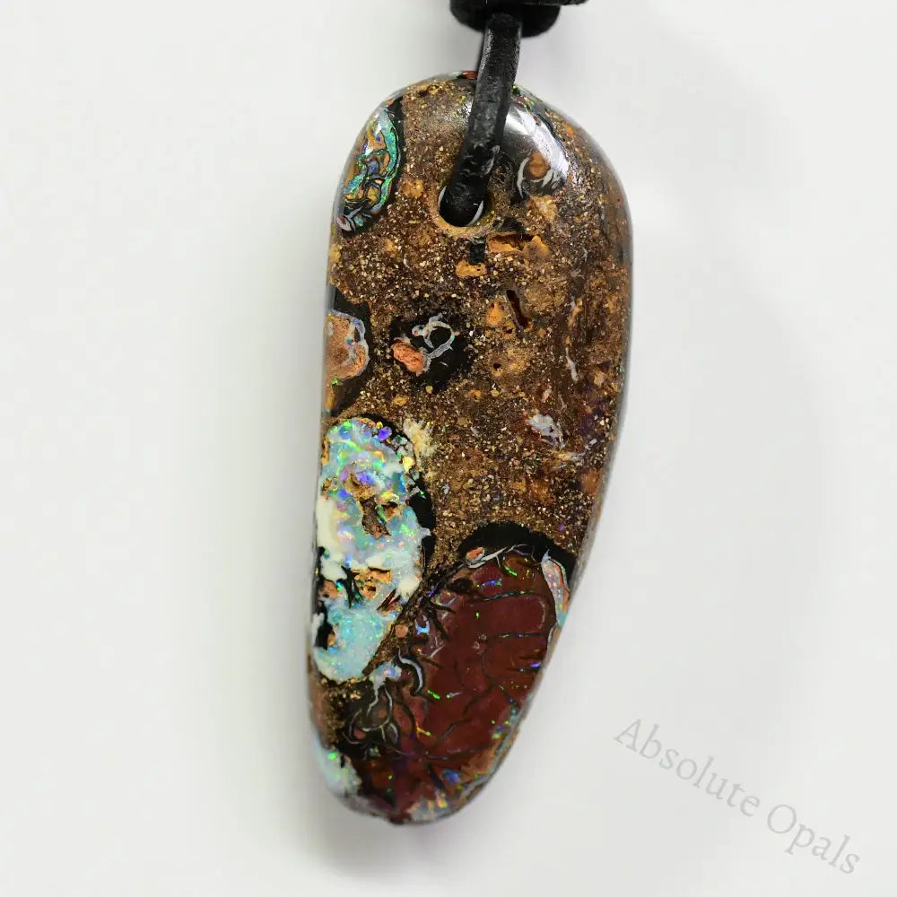 44 Cts Australian Opal Boulder Drilled Greek Leather Mounted Pendant Necklace Jewellery