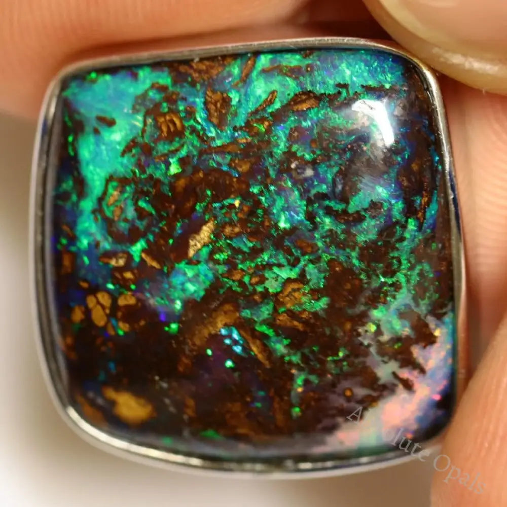 5.25 G Australian Boulder Opal With Silver Pendant: L 32.3 Mm Jewellery