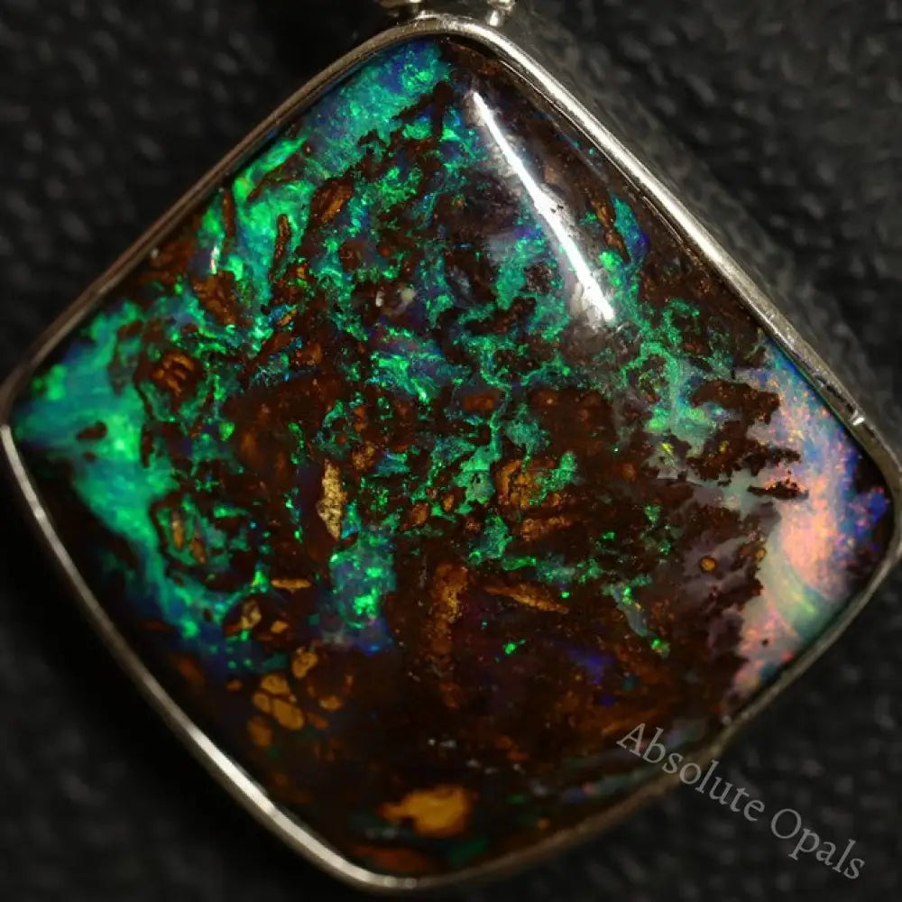 5.25 G Australian Boulder Opal With Silver Pendant: L 32.3 Mm Jewellery