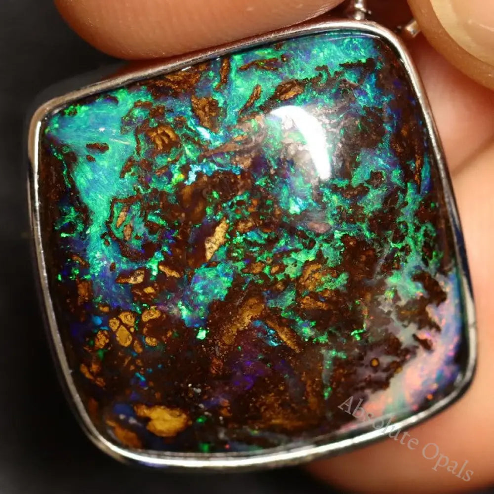 Australian Boulder Opal with Silver Pendant