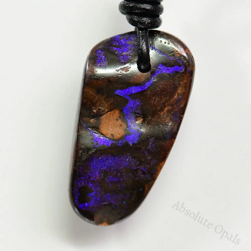 51.70 Cts Australian Opal Boulder Drilled Greek Leather Mounted Pendant Necklace Jewellery