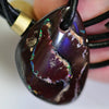 Australian Opal Boulder Drilled Greek Leather Mounted Pendant Necklace