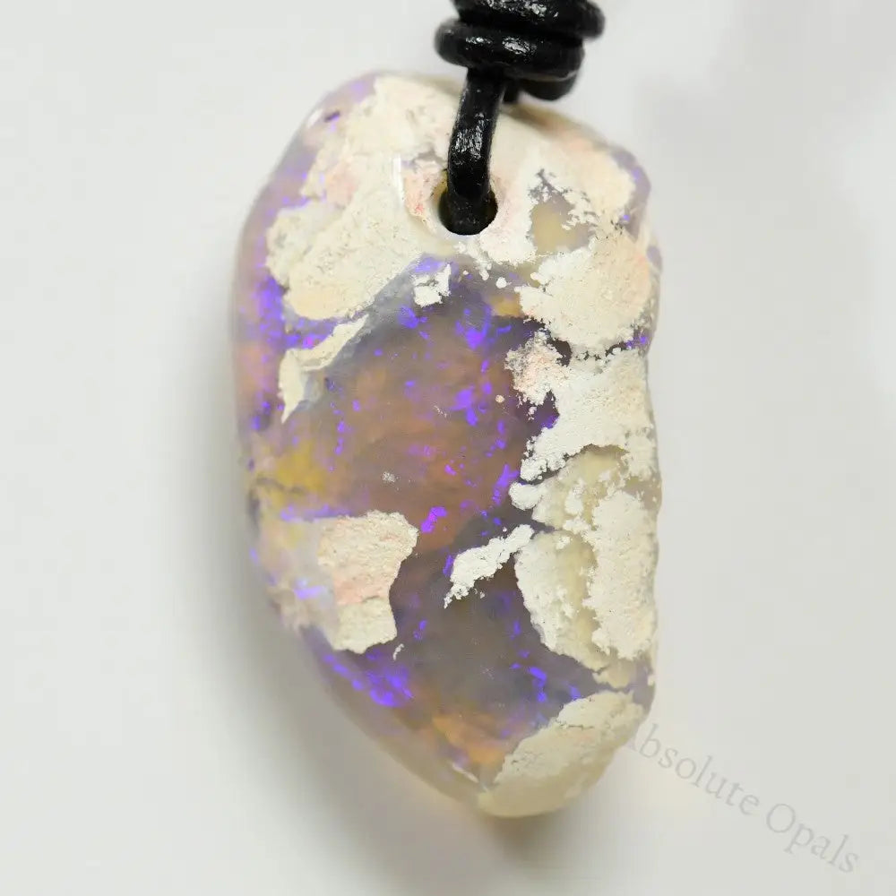 58 Cts Australian Opal Drilled Greek Leather Mounted Pendant Necklace Jewellery