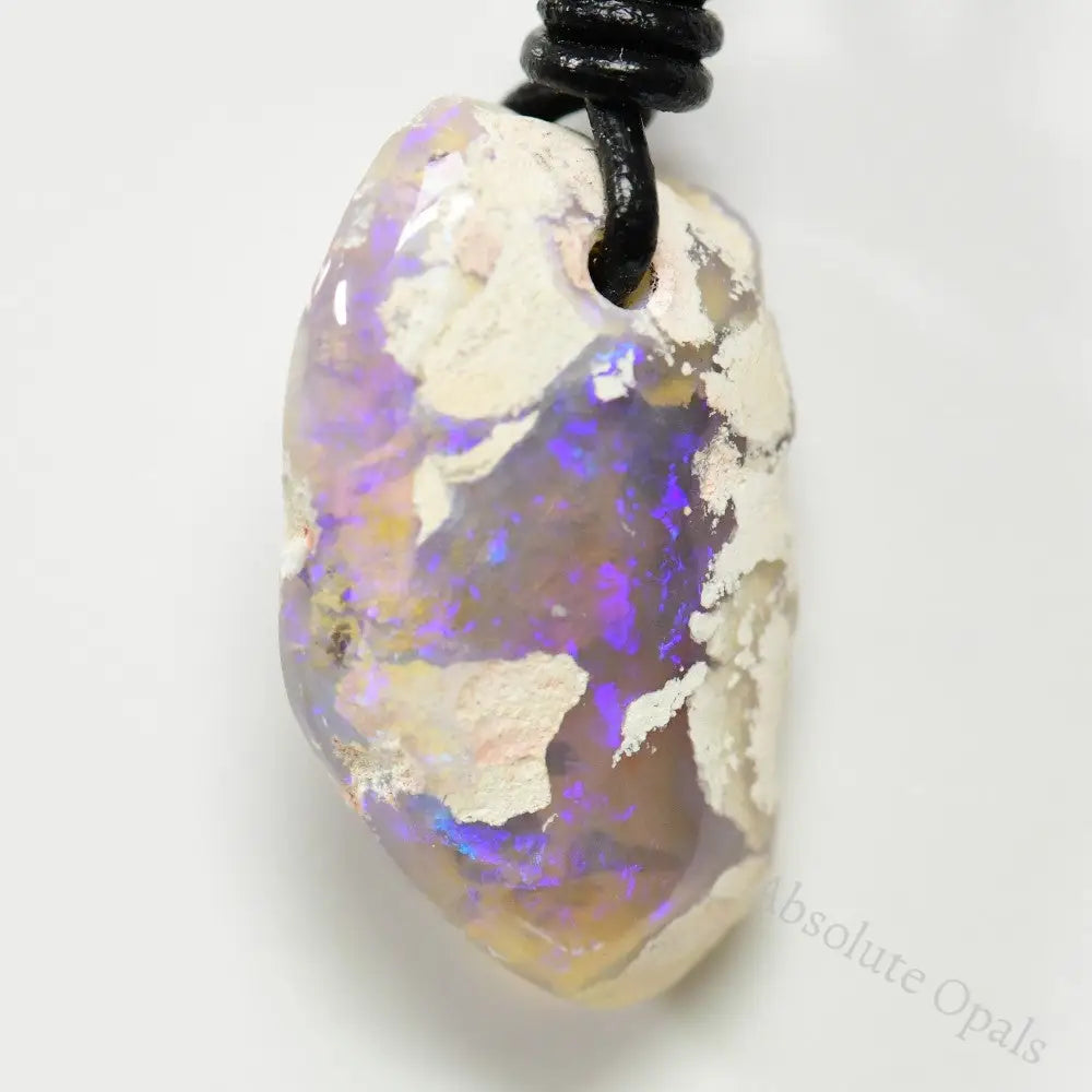 Australian Opal Drilled Greek Leather Mounted Pendant Necklace