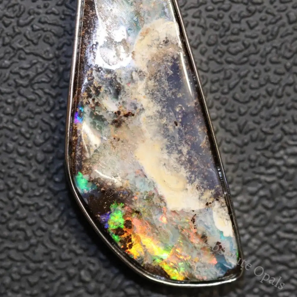 6.24 G Australian Boulder Opal With Silver Pendant: L 42.9 Mm Jewellery