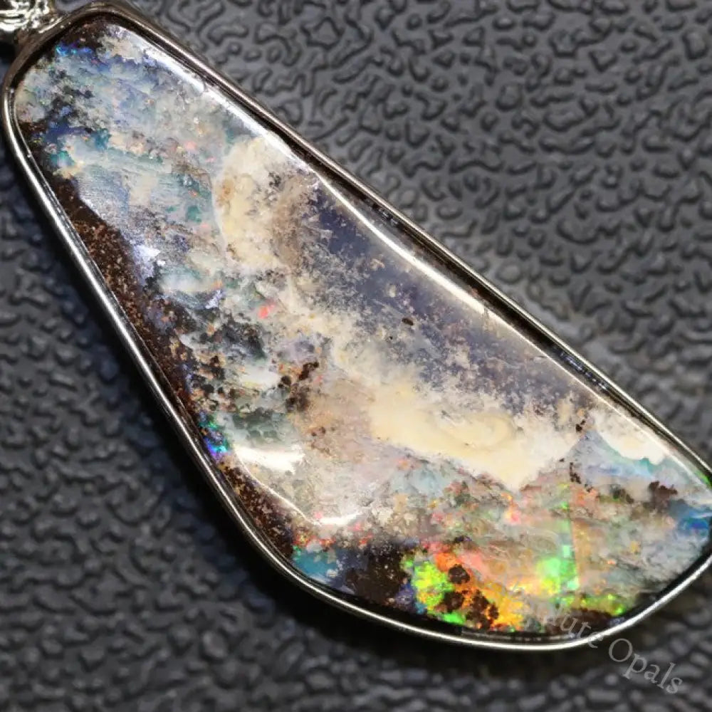 6.24 G Australian Boulder Opal With Silver Pendant: L 42.9 Mm Jewellery