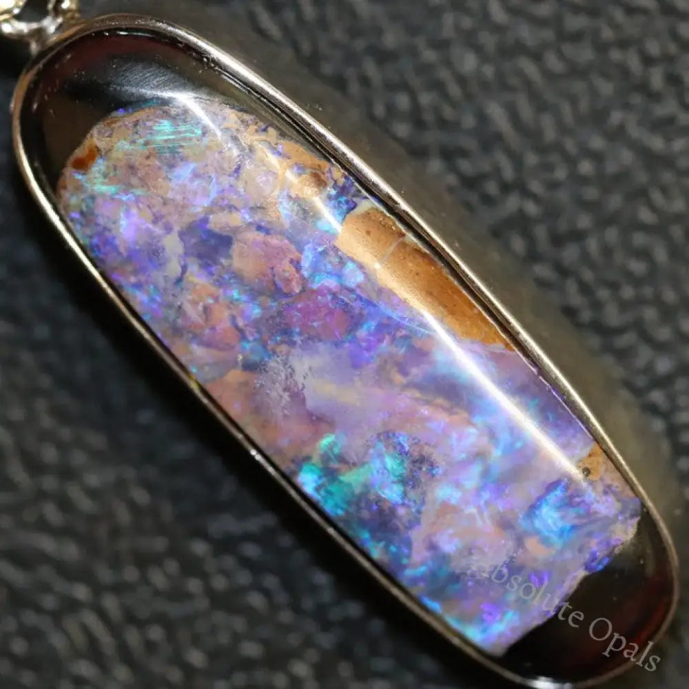 6.56 G Australian Boulder Opal With Silver Pendant: L 40.3 Mm Jewellery