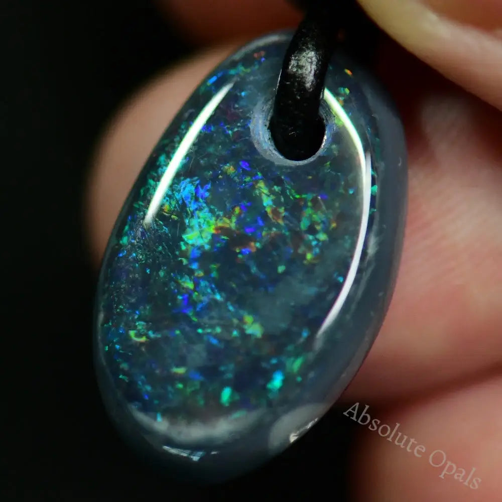 Australian Opal Drilled Greek Leather Mounted Pendant Necklace