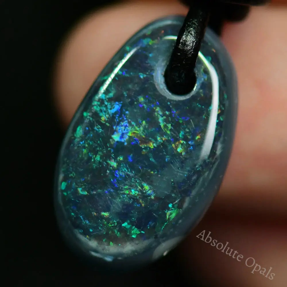 Australian Opal Drilled Greek Leather Mounted Pendant Necklace