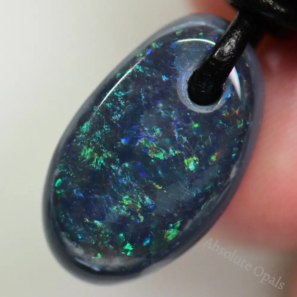 6.90 Cts Australian Opal Drilled Greek Leather Mounted Pendant Necklace Jewellery