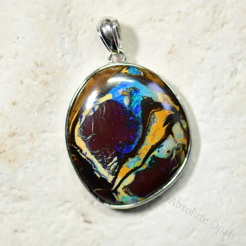 Australian Boulder Opal with Silver Pendant