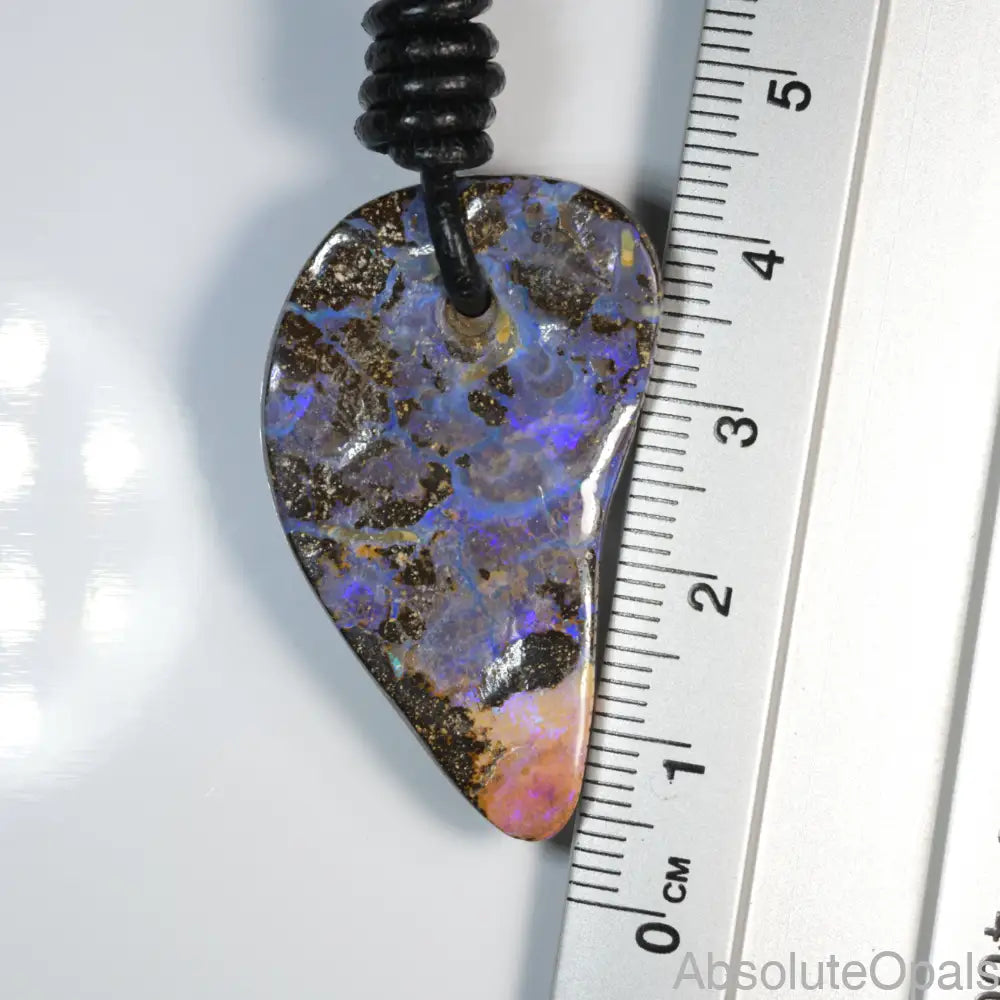 Australian Opal Boulder Drilled Leather Pendant Necklace