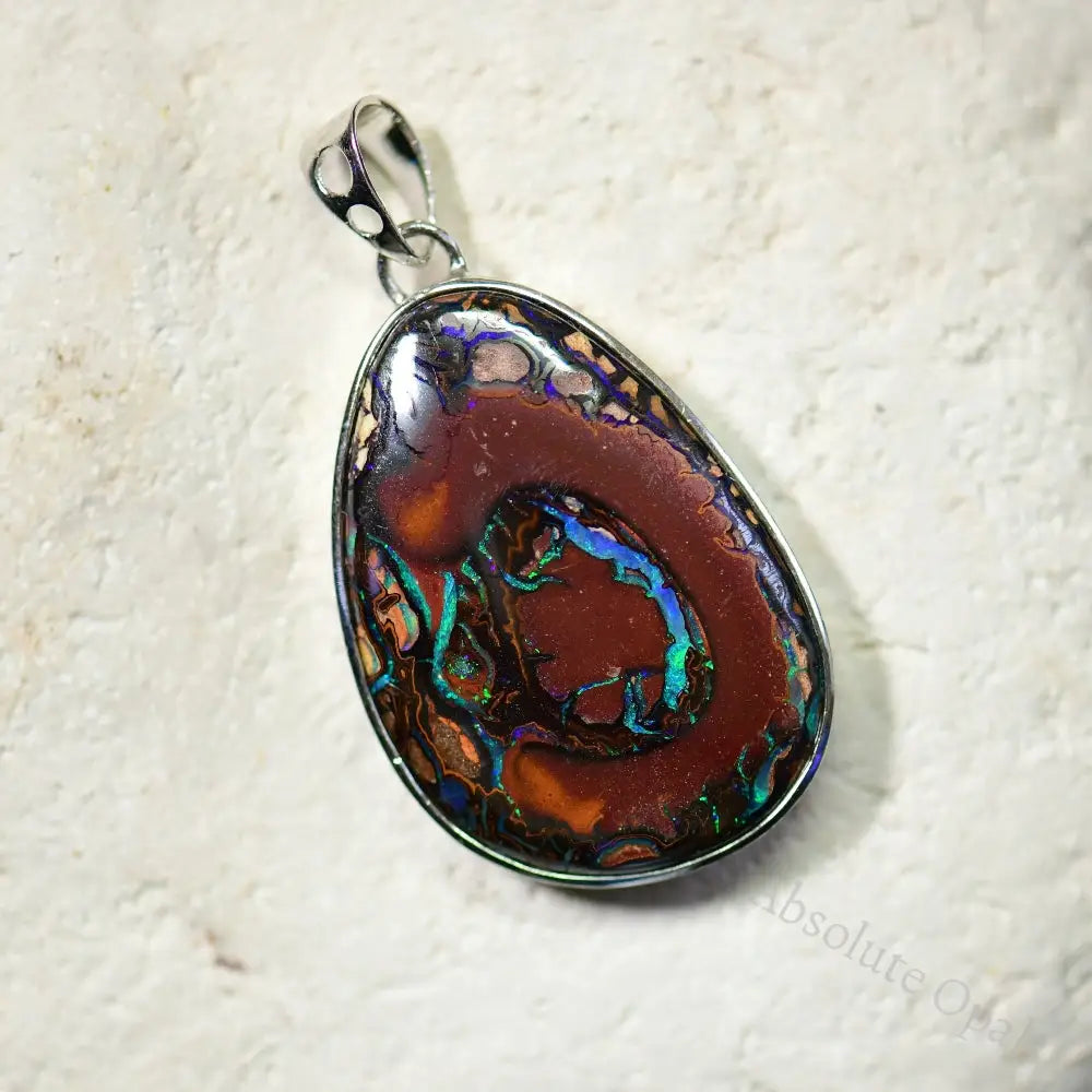 Australian Boulder Opal with Silver Pendant