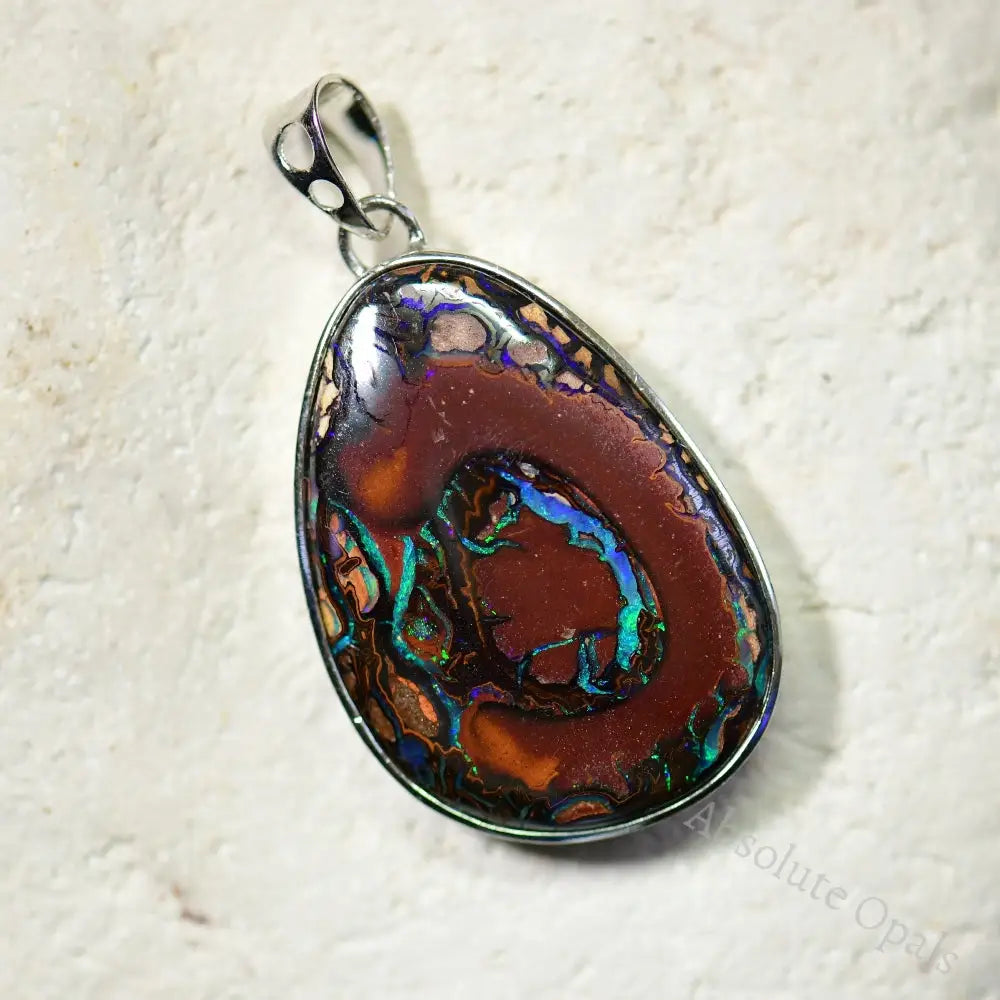 Australian Boulder Opal with Silver Pendant