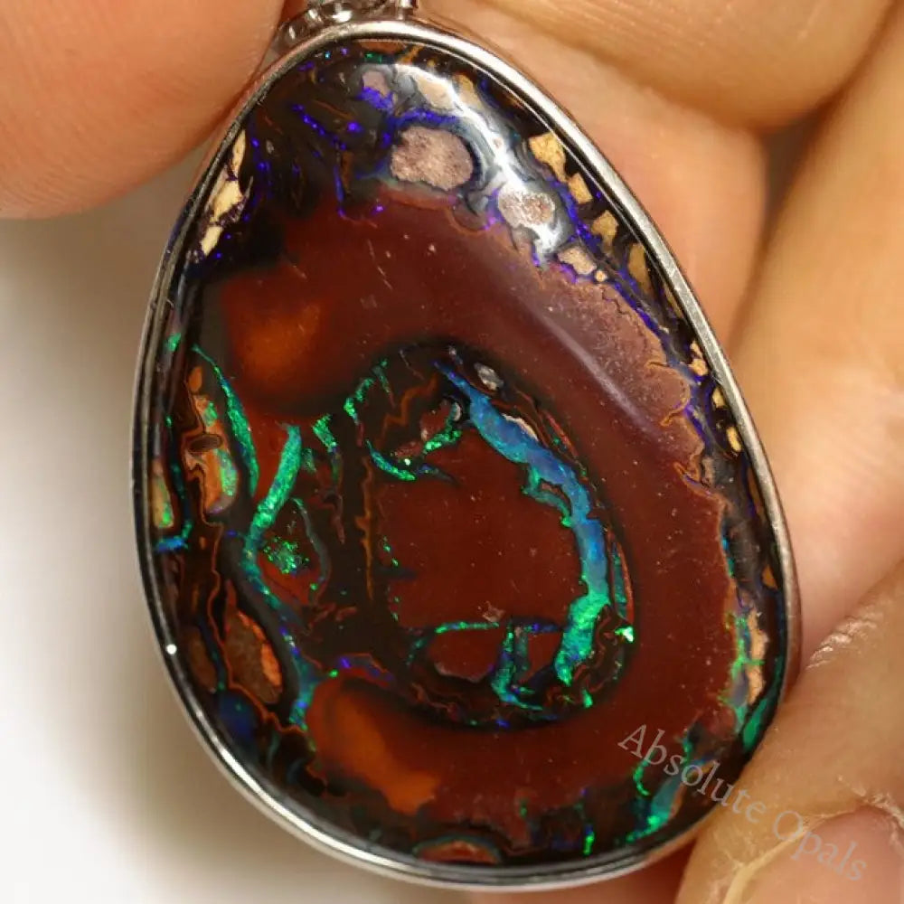 8.30 G Australian Boulder Opal With Silver Pendant: L 40.0 Mm Jewellery