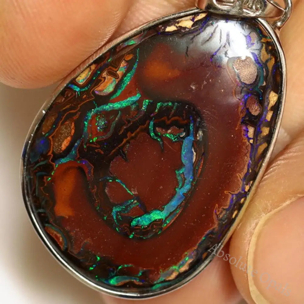 Australian Boulder Opal with Silver Pendant