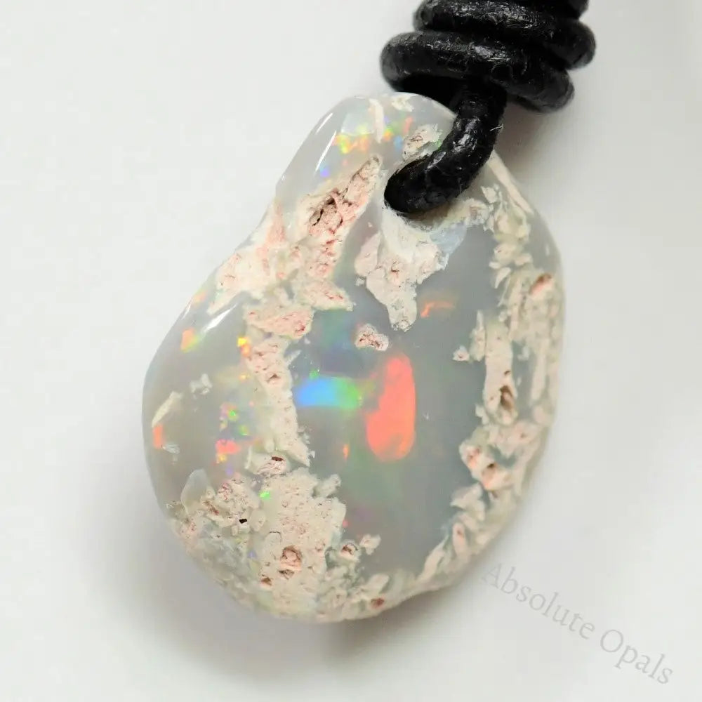 Australian Opal Drilled Greek Leather Mounted Pendant Necklace