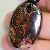 Australian Opal Boulder Drilled Greek Leather Mounted Pendant Necklace