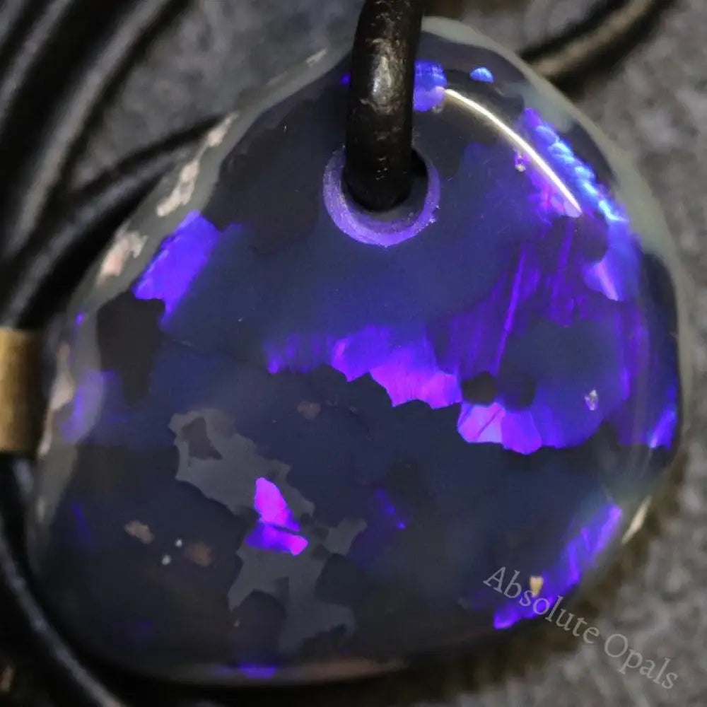 Australian Black Opal Lightning Ridge Drilled Greek Leather Mounted Pendant Necklace 29.43 Cts