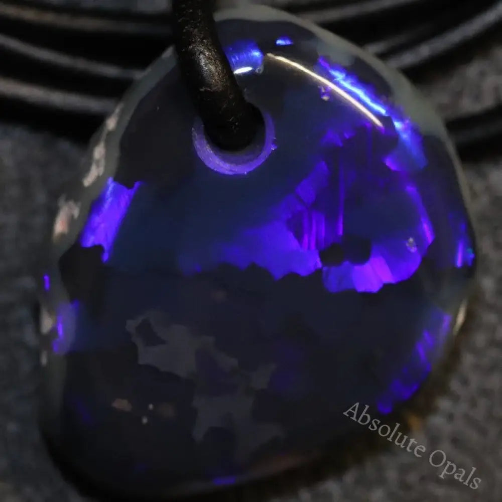 Australian Black Opal Lightning Ridge Drilled Greek Leather Mounted Pendant Necklace 29.43 Cts