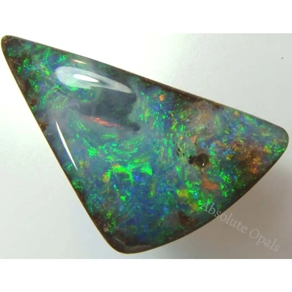 Australian Boulder Opal -Gem Green Fire – Solid Cut 16.6Ct 29Mm Long Boulder Opal