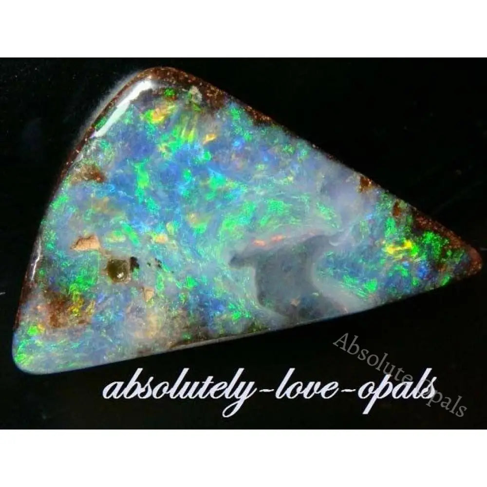 Australian Boulder Opal -Gem Green Fire – Solid Cut 16.6Ct 29Mm Long Boulder Opal