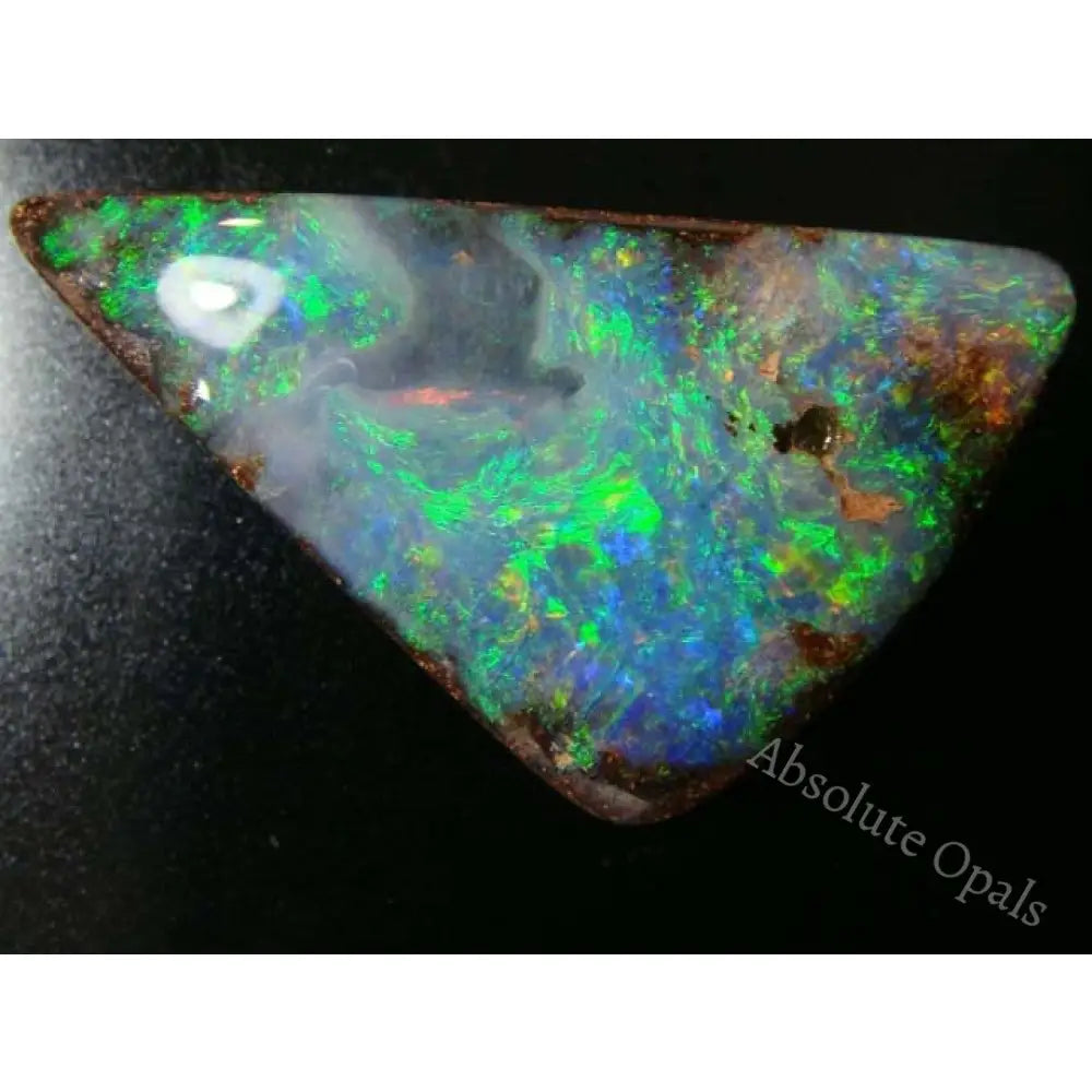 Australian Boulder Opal -Gem Green Fire – Solid Cut 16.6Ct 29Mm Long Boulder Opal