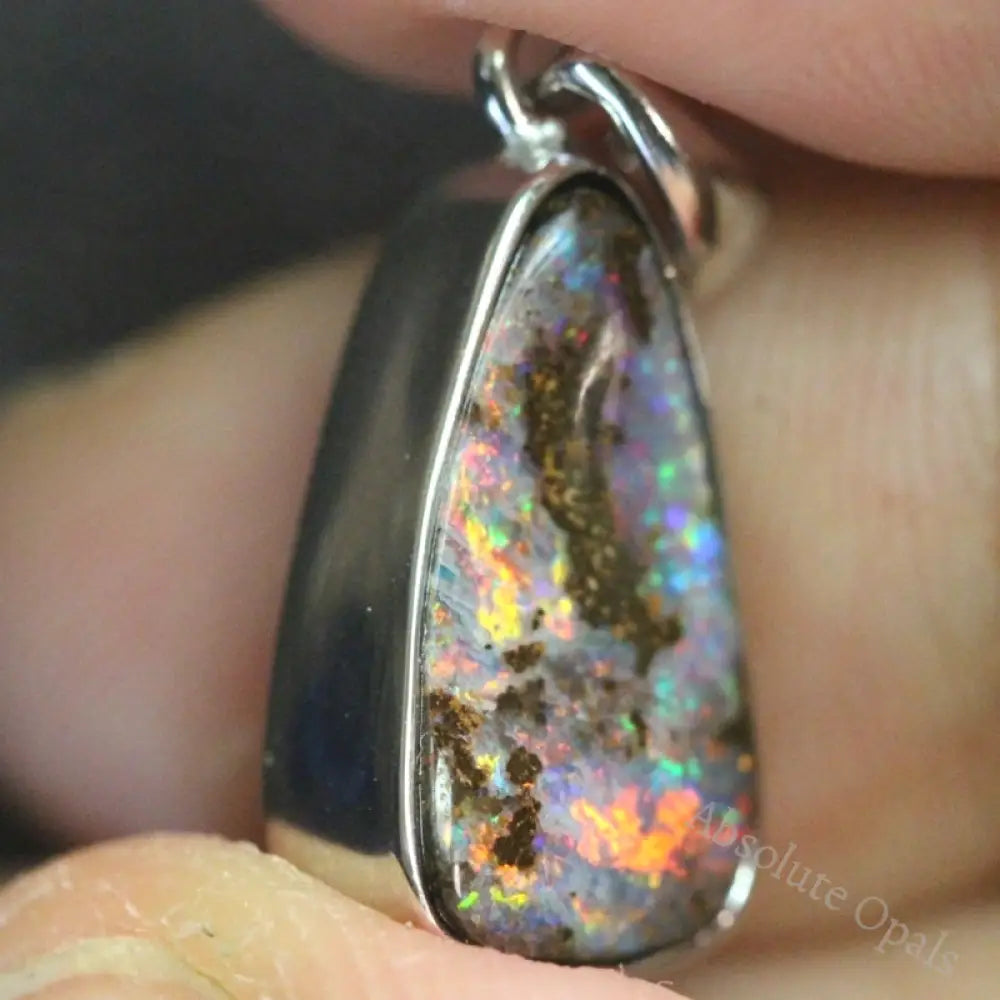 Australian Boulder Opal Pendant Sterling Silver L25.1Mm 12.40Gr Jewellery