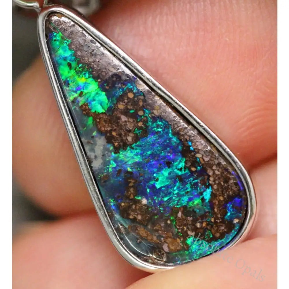 Australian Boulder Opal Pendant Sterling Silver L28.8Mm 2.09Gr Jewellery