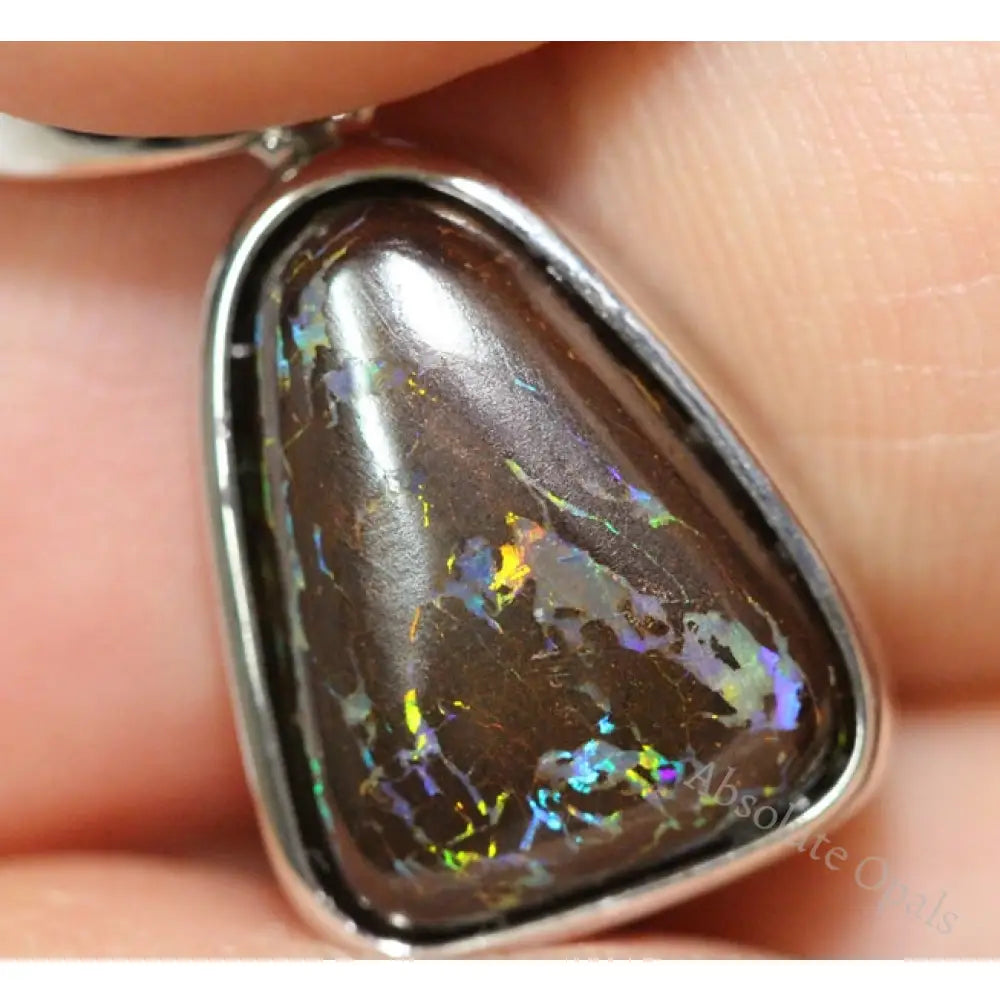 Australian Boulder Opal Solid Pendant Sterling Silver L24.9Mm + Vid Jewellery