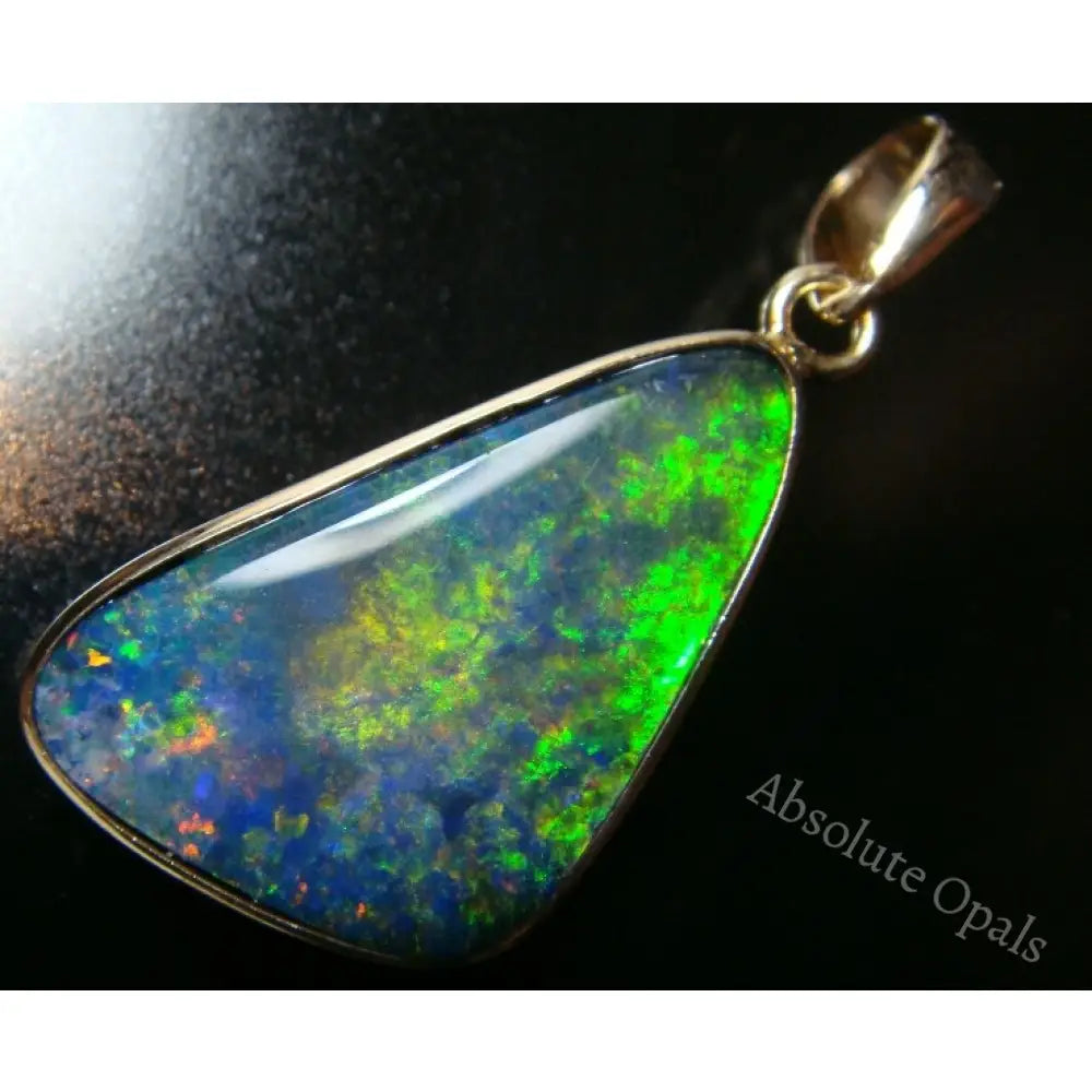 Australian Gem Multicolor Doublet Opal 14K Gold Pendant 1.55G 27Mm Jewellery