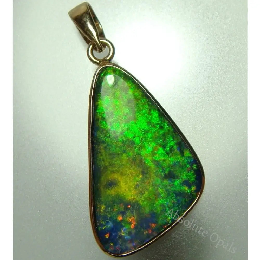 Australian Gem Multicolor Doublet Opal 14K Gold Pendant 1.55G 27Mm Jewellery