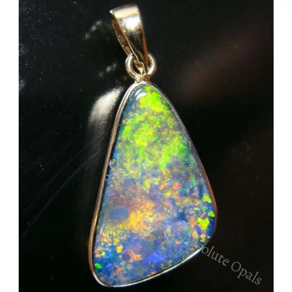 Australian Gem Multicolor Doublet Opal 14K Gold Pendant 1.55G 27Mm Jewellery