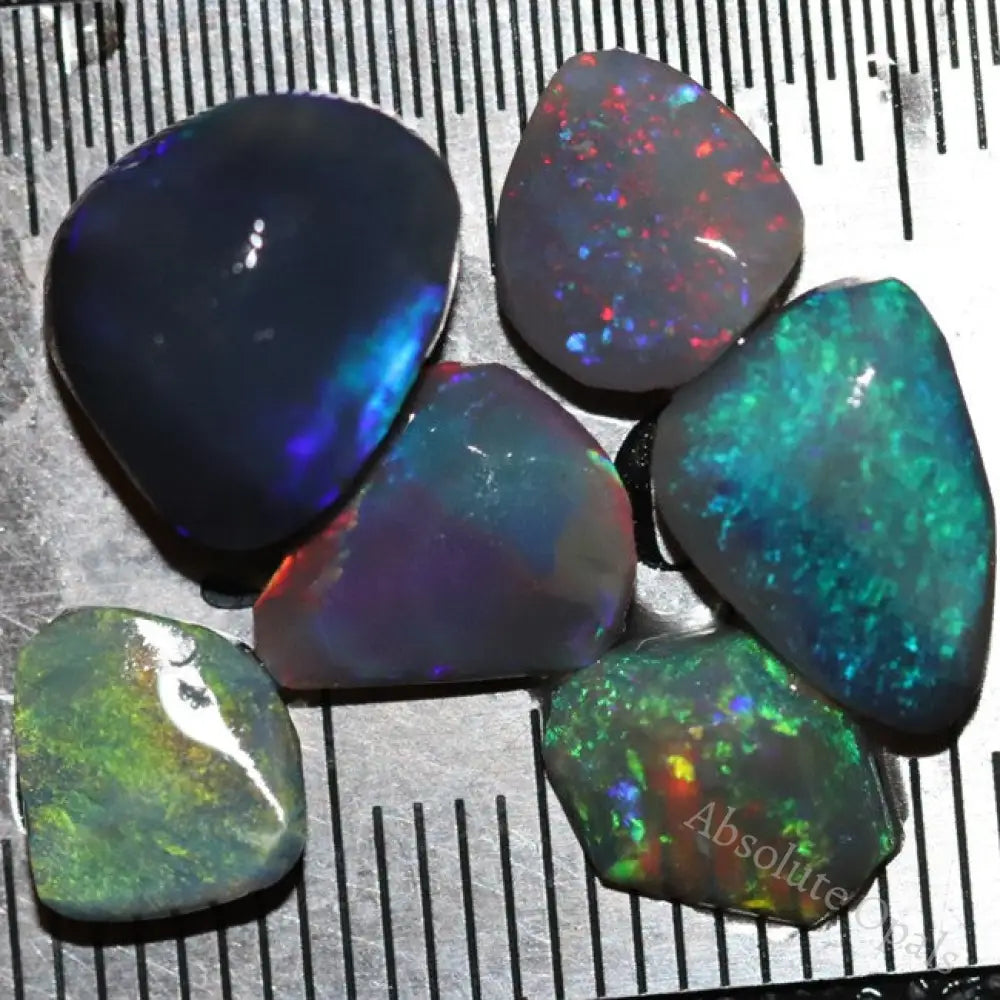 Australian Lightning Ridge Black Opal Solid Rubs Rough Parcel 6Pcs 10.1Cts