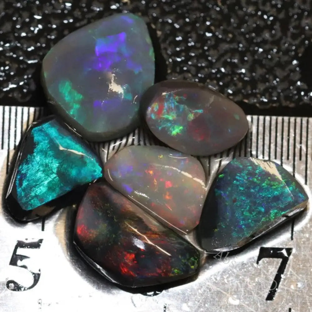 Australian Lightning Ridge Black Opal Solid Rubs Rough Parcel 6Pcs 9.2Cts