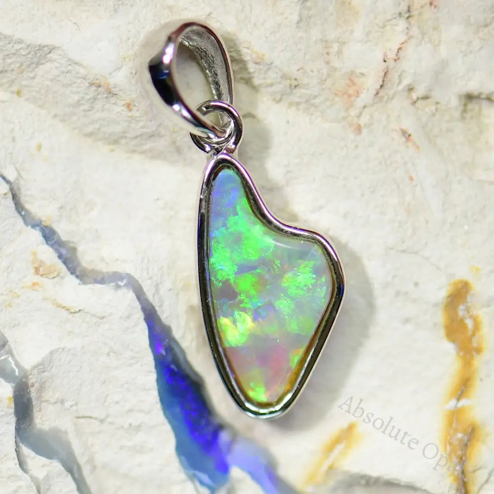 Australian Lightning Ridge Crystal Opal Carving Pendant Silver