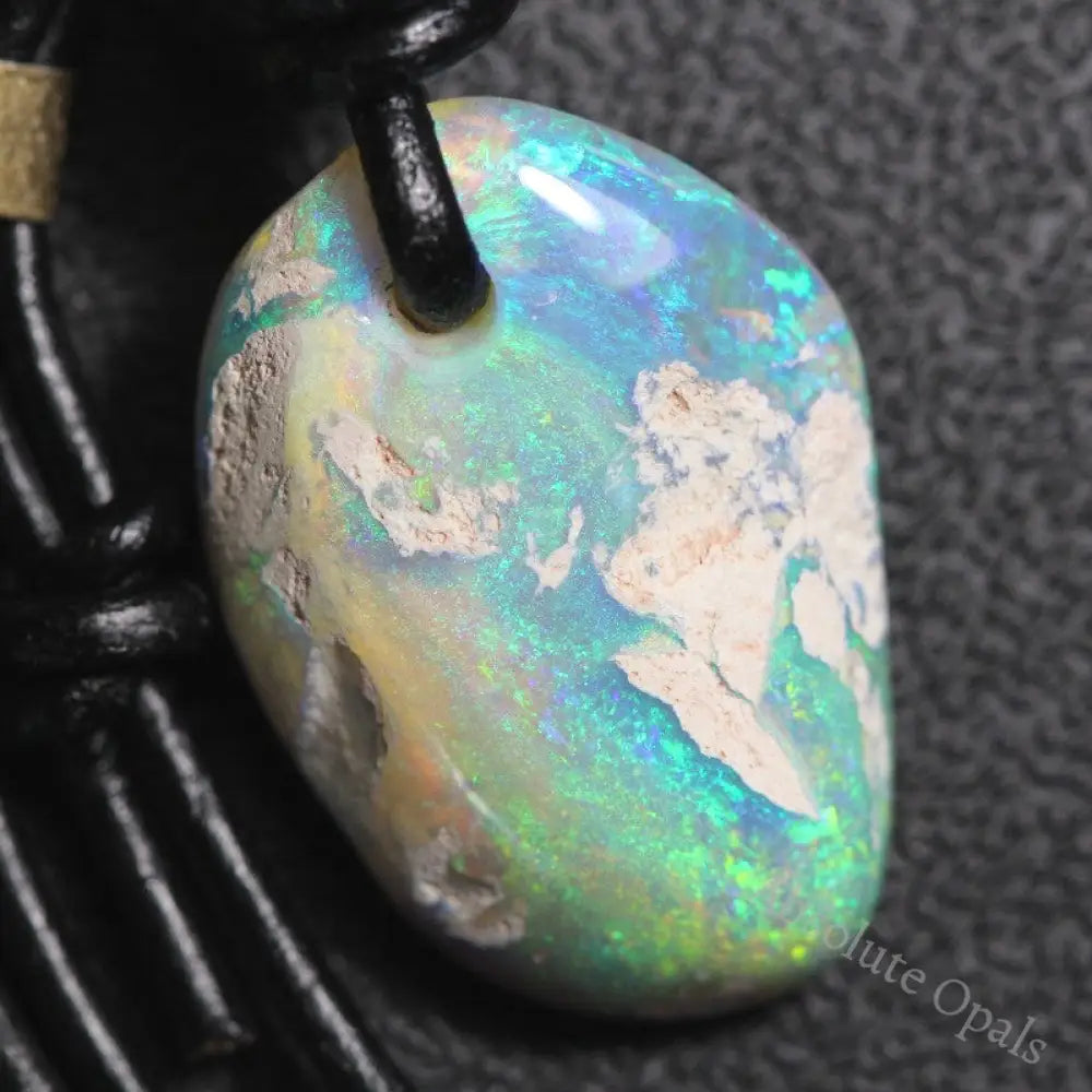 Australian Opal Boulder Drilled Greek Leather Mounted Pendant Necklace 20.84 Cts Jewellery