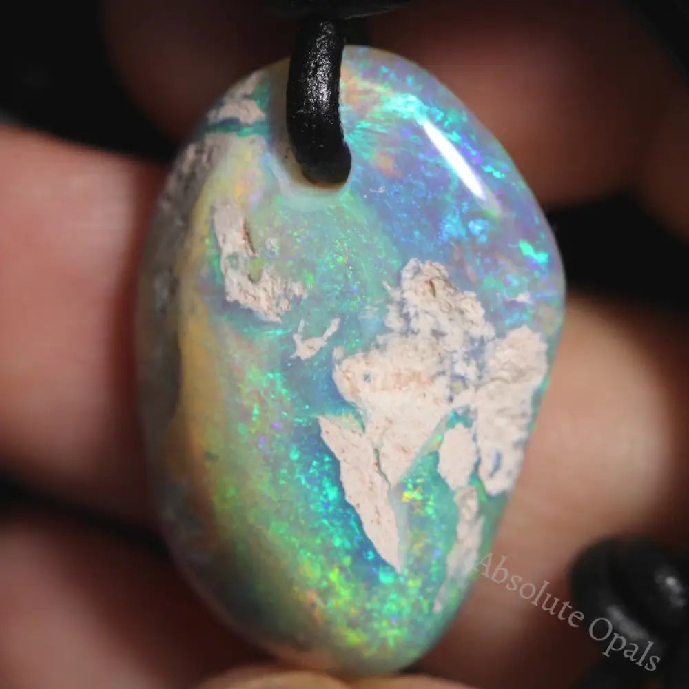 Australian Opal Boulder Drilled Greek Leather Mounted Pendant Necklace 20.84 Cts Jewellery