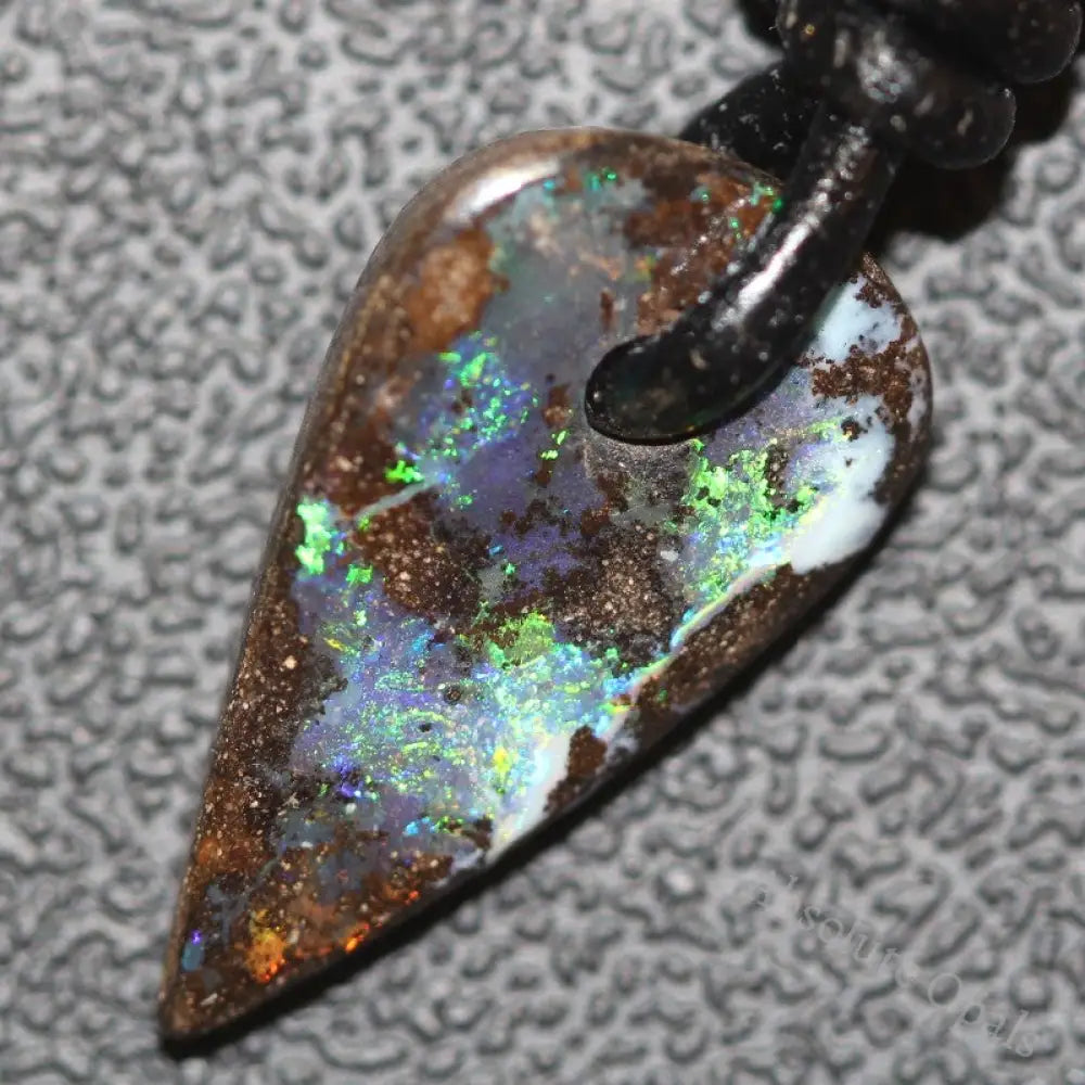 Australian Opal Boulder Drilled Greek Leather Pendant Necklace 13.94 Cts Jewellery