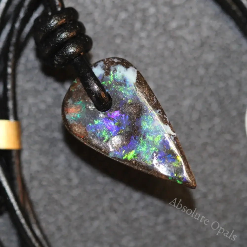 Australian Opal Boulder Drilled Greek Leather Pendant Necklace 13.94 Cts Jewellery