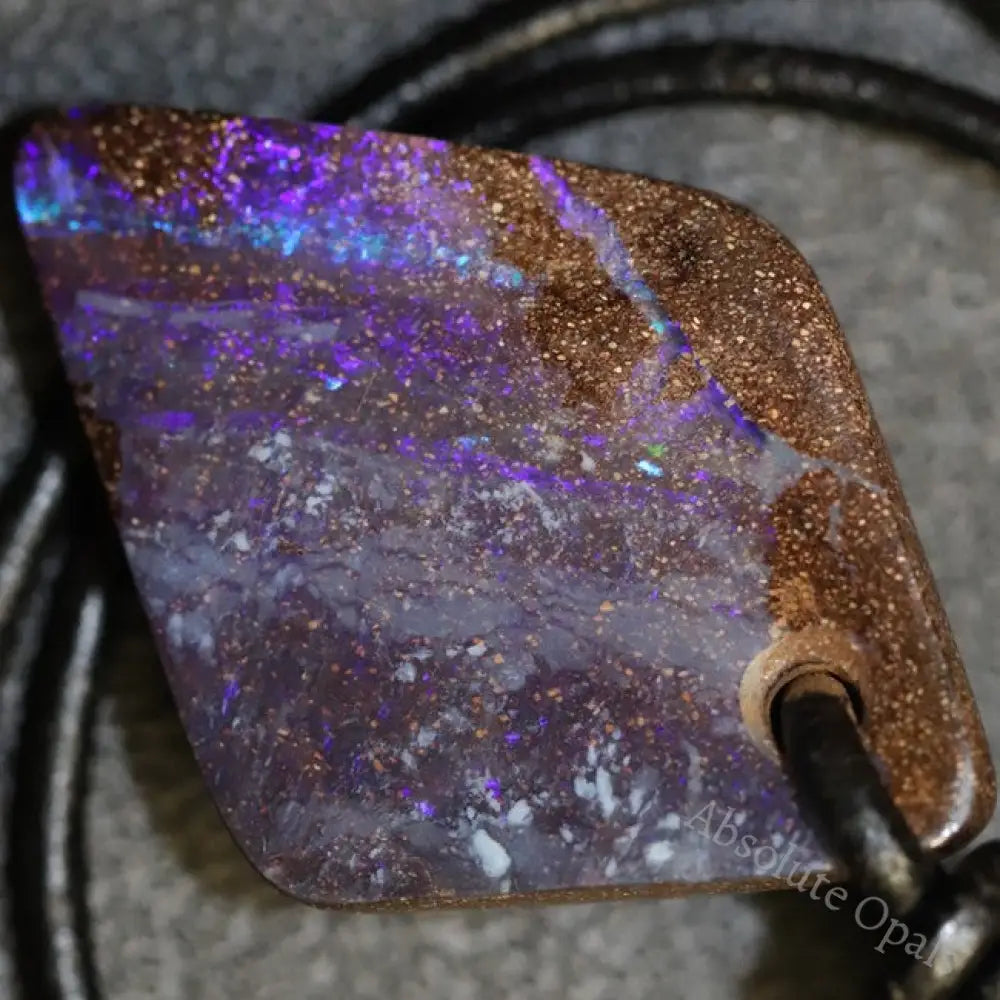 Australian Opal Boulder Drilled Greek Leather Pendant Necklace 37.25 Cts Jewellery