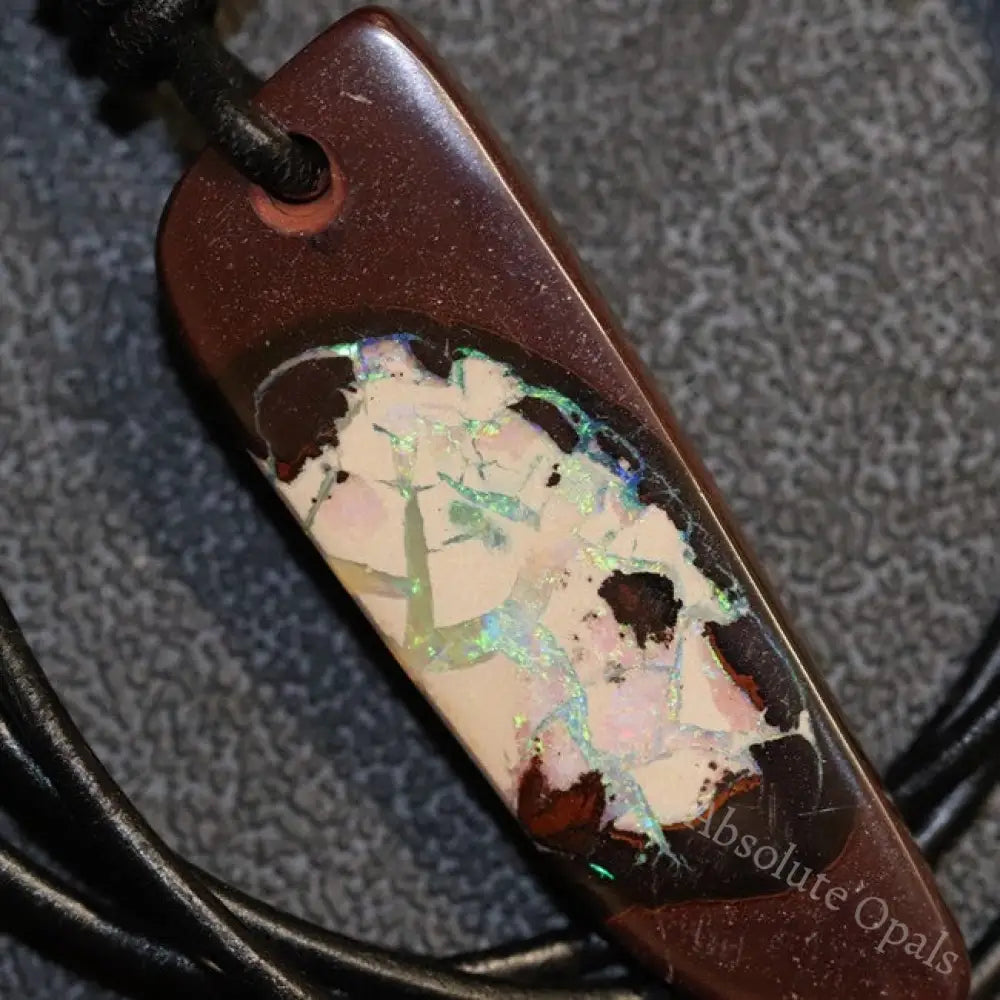 Australian Opal Boulder Drilled Greek Leather Pendant Necklace 42.25 Cts Jewellery