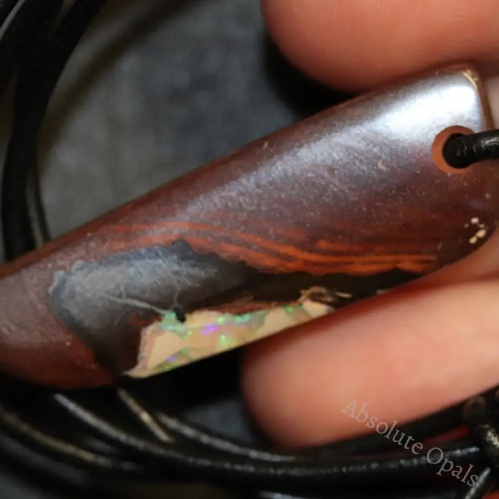 Australian Opal Boulder Drilled Greek Leather Pendant Necklace 42.25 Cts Jewellery