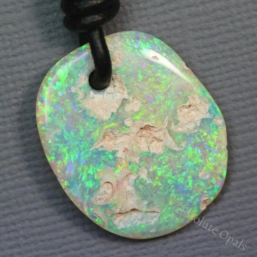 Australian Opal Lightning Ridge Drilled Greek Leather Pendant Necklace 14.09Cts Jewellery