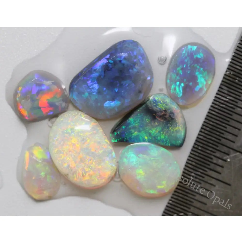 Black Opals Rough Lightning Ridge Rubs 7Pcs 12.70Cts Opal