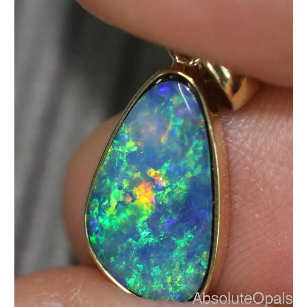 Opal Pendant Australian Doublet Bright 14K Gold Jewelry 0.68G 18.8Mm Jewellery