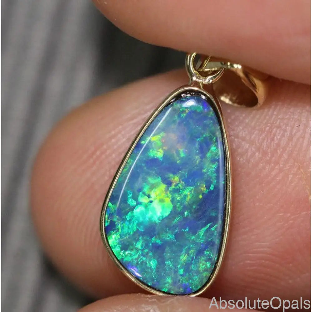 Opal Pendant Australian Doublet Bright 14K Gold Jewelry 0.68G 18.8Mm Jewellery