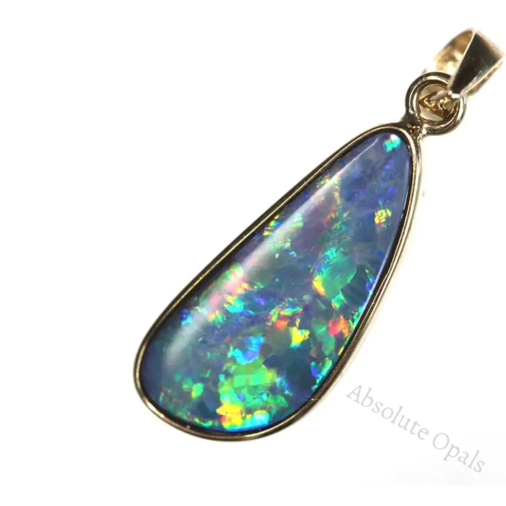 Opal Pendant Australian Doublet Bright 14K Gold Jewelry 1.19G 23.8Mm Jewellery